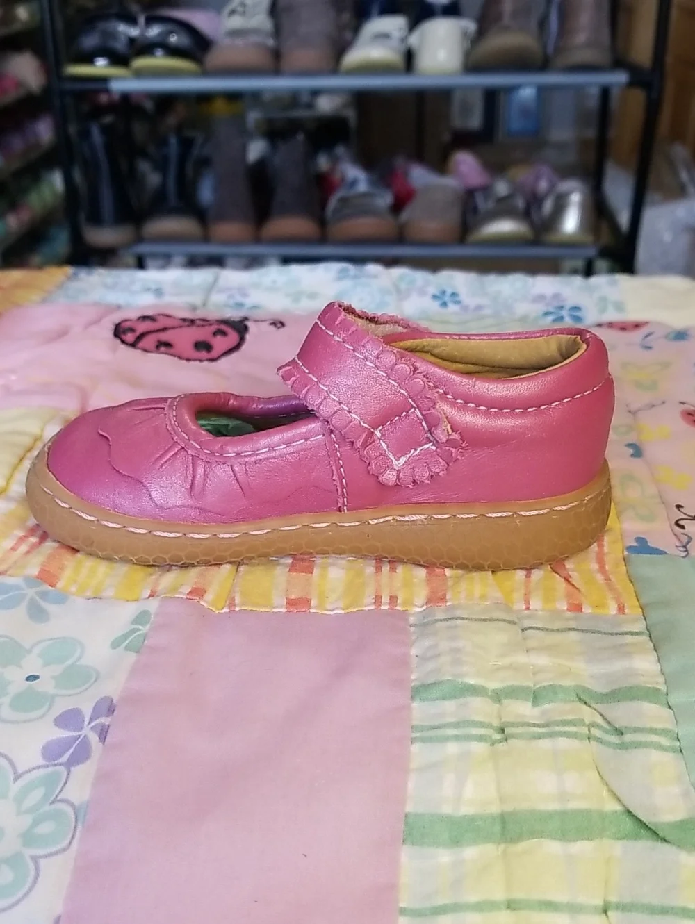 Livie & Luca Pink Shimmer Leather Ruche Soft Originals Made in Mexico Size 5